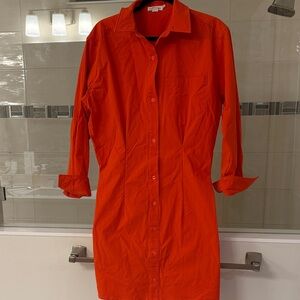 Good American Tangerine Color Button Up Fitted Waist Dress MED